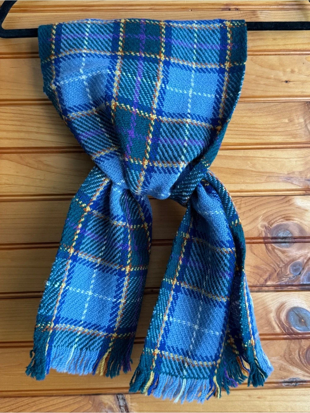 Vintage Manx Tartan Wool Scarf Hand Woven Plaid Fringe Patricia McQuaid 53”